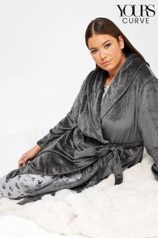 Yours Curve Grey Light Stitch Detail Shawl Collar Robe (Q68890) | AED66