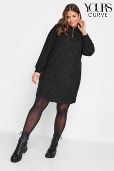 Yours Curve Grey Soft Touch Ribbed Half Zip Midi Dress (Q68896) | €44