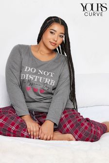 Yours Curve Grey Check Long Sleeve Cuffed Gift Pyjamas Set (Q68904) | €13