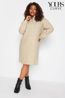 Yours Curve Natural Soft Touch Ribbed Half Zip Midi Dress (Q68914) | ₪ 156