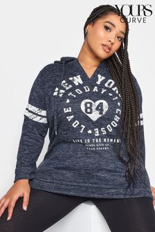 Yours Curve Blue Notch Neck Hooded Varsity Hoodie (Q68925) | $64