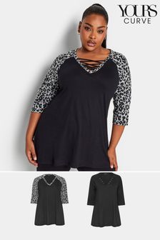 Yours Curve Black Lattice Eyelet Tops 2 Pack (Q68935) | €49