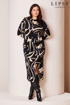Lipsy Ruched Side Long Sleeve Printed Midi Dress (Q69118) | kr730