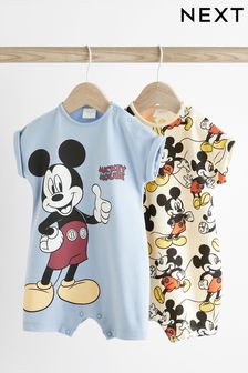 Cream/Blue Mickey Mouse Jersey Baby Rompers 2 Pack (Q69158) | ₪ 59 - ₪ 75