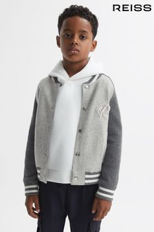 Reiss Soft Grey Belsize Teen Cotton Blend Varsity Bomber Jacket (Q69206) | €90