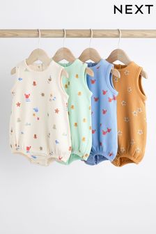 Multi Sealife Baby Bloomer Jersey Rompers 4 Pack (Q69230) | SGD 36 - SGD 43