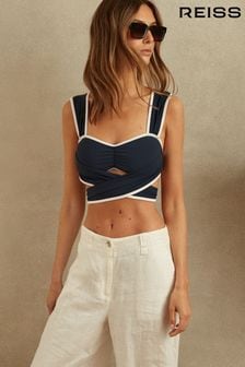 Reiss Navy/White Cristina Wrap Design Sweetheart Bikini Top (Q69250) | €137