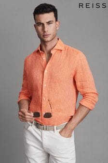 Персиковый - Льняная рубашка на пуговицах Reiss Ruban (Q69270) | €149