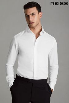 Reiss White Nate Cutaway Collar Jersey Slim Fit Shirt (Q69280) | €142