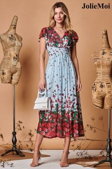 Jolie Moi Blue Symmetrical Floral Print Mesh Maxi Dress (Q69282) | 600 zł