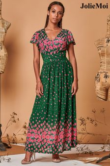 Jolie Moi Green Carlii Symmetrical Print Mesh Maxi Dress (Q69283) | SGD 184
