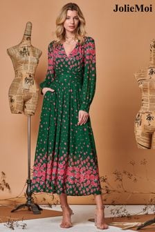 Jolie Moi Green Symmetrical Print Mesh Maxi Dress (Q69287) | 146 €