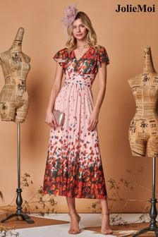 Růžové síťované maxi šaty se symetrickým květovaným potiskem Jolie Moi (Q69290) | 3 765 Kč