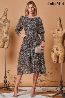 Jolie Moi Chiffon Maxi Dress With Shirred Cuffs (Q69312) | 416 د.إ