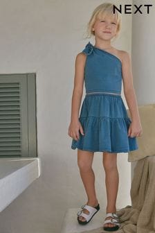 Blue One Shoulder Top and Skirt Set (3-16yrs) (Q69314) | KRW34,200 - KRW47,000