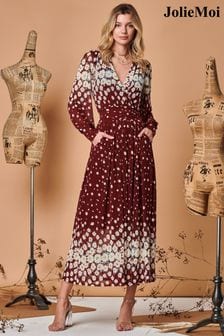 فستان ماكسي أحمر شبكي بطبعة متماثلة من Jolie Moi (Q69321) | 606 ر.س