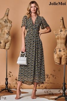 黑色 - Jolie Moi Plunge Neckline Keyhole Chiffon Maxi Dress (Q69322) | NT$3,500