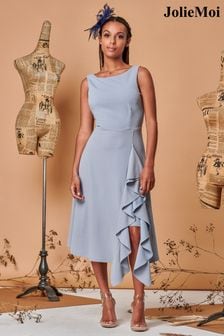 أزرق فاتح - فستان متوسط الطول انسيابي ذو تفاصيل كشكشة من Jolie Moi (Q69323) | 337 ر.ق