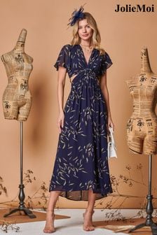 Azul marino - Jolie Moi Plunge Neckline Keyhole Chiffon Maxi Dress (Q69324) | 106 €