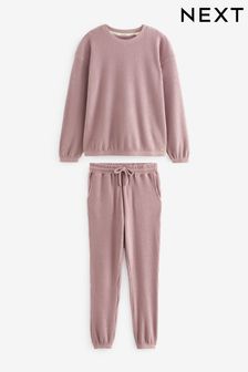 Pink Soft Waffle Long Sleeve Pyjamas (Q69368) | ￥5,220