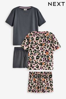 Anthrazit Grau/Pink Animal Stern - Cotton Short Set Pyjamas 2 Pack (Q69369) | 25 €