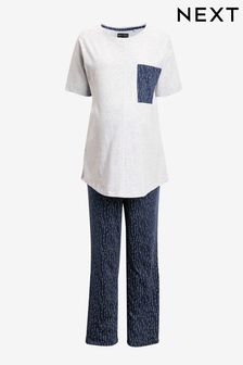 海軍藍色點點 - 孕婦裝棉質短袖睡衣 (Q69383) | NT$740