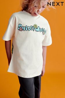 Бежевый/белый - Свободная футболка с принтом "Мир" (3-16 лет) (Q69407) | €21 - €29