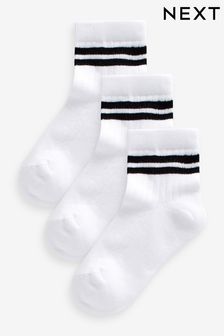 White Black Stripe Cropped Length Cotton Rich Cushioned Sole Ankle Socks 3 Pack (Q69435) | NT$220 - NT$270