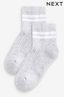 Grey 2 Pack Cotton Rich Cushioned Footbed Ribbed Low Cropped Ankle Socks (Q69455) | €4 - €6