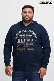 Blend Blue Printed Zip Through Hooded Sweatshirt (Q69511) | kr730