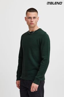 Green - Blend Textured Crew Neck Knitted Pullover Sweater (Q69527) | kr660