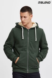 Green - Blend Fleece Lined Zip Through Hoodie (Q69535) | kr920