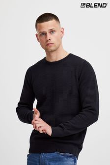 Black - Blend Textured Crew Neck Knitted Pullover Sweater (Q69555) | kr660