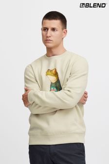 Blend Cream Frog Print Jersey Crew Neck Pullover Sweat Shirt (Q69562) | AED97