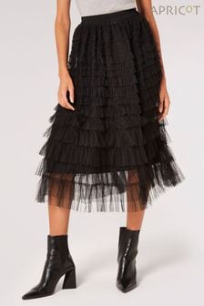 Apricot Black Tulle Layered Midi Skirt (Q69580) | MYR 210