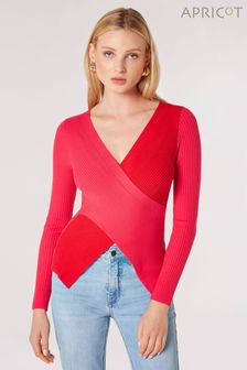 Apricot Pink 2 Colour Ribbed Wrap Jumper (Q69583) | $71