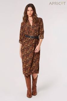 Apricot Brown Ikat Texture Zip Front Midi Dress (Q69591) | €44