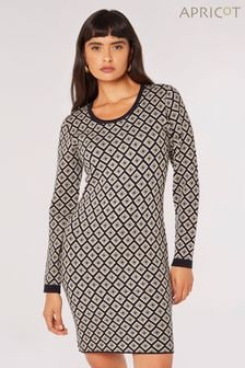 Apricot Black Geo Diamond Knitted Dress (Q69606) | ￥6,870
