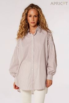 Apricot Brown Striped Long Balloon Sleeved Shirt (Q69625) | KRW64,000