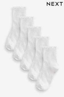 白色 - Cotton Rich Frill Top Ankle Socks 5 Pack (Q69652) | NT$310 - NT$400