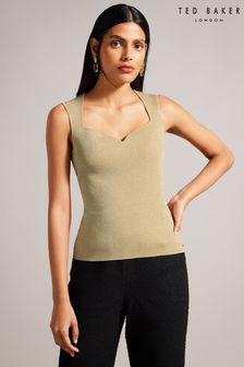 Ted Baker Gold Vonyaa Fitted Knit Top With Sweetheart Neckline (Q69671) | 448 LEI