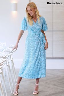 Blau - Threadbare Printed Satin Wrap Midi Dress (Q69708) | 58 €