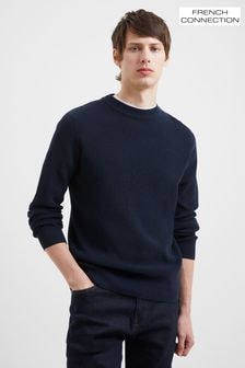 French Connection Blue Shadow Waffle 100% Cotton Micro Knit Jumper (Q69738) | $51