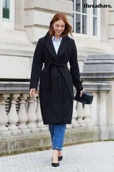 Threadbare Black Ladies Formal Belted Coat (Q69903) | OMR31