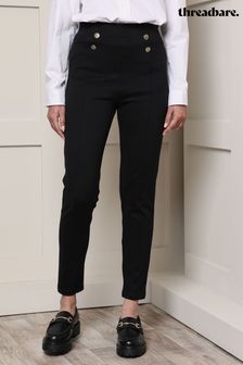 Threadbare Black Slim Fit Ladies Military Button Stretch Ponte Trousers (Q69933) | OMR6