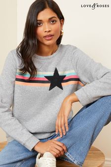 Siva z mavričnimi črtami - Love & Roses pulover iz džersija (Q69938) | €39