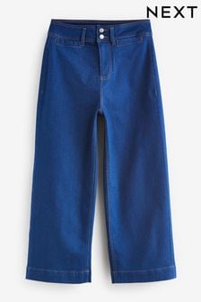 Bright Blue Double Button Cropped Wide Leg Jeans (Q69954) | €36