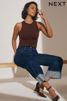 Cropped Turn Up Wide Leg Jeans