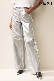 Silver Metallic Wide Leg Jeans (Q70002) | AED192