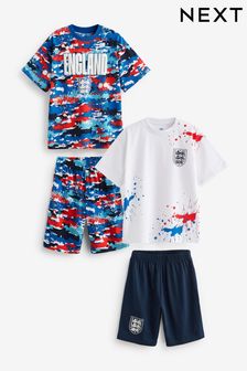 Red/White/Navy England FC Short Pyjamas 2 Pack (3-16yrs) (Q70014) | OMR12 - OMR15